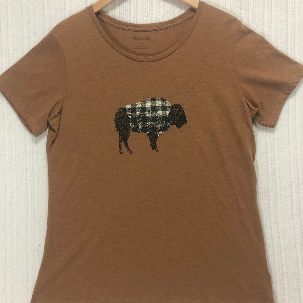 Columbia Buffalo Graphic Tee Short Sleeve Casual Top Brown T-Shirt Large